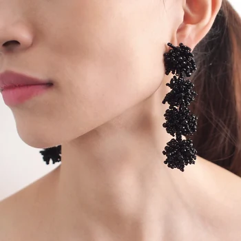HANSIDON Bohemian Resin Beads Long Earrings For Women Handmade Multilayer Beaded Drop Dangle Earrings Statement Ethnic Jewelry