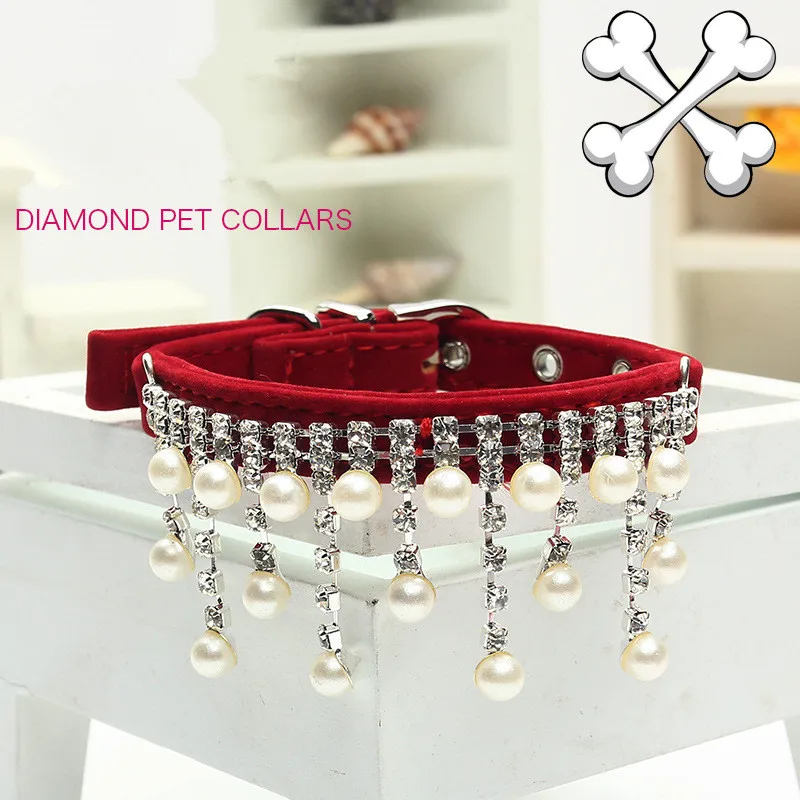 Wholesale Factory Price  Dog Collar Plastic Quality Flocking Pearl Diamond Pet Dog Cats Collar Necklace