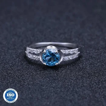 Abiding 925 Sterling Silver Wedding Gay Men Ring Natural Swiss Blue Topaz Gemstone Engagement Ring