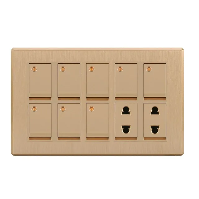 Single Panel Wall Switch Socket 10 Gang Pakistan Style Iron Plate 16A Max. Current 250V Max. Voltage