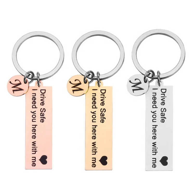 Stainless Steel DIY Personalized Drive Safe Letter Engraved Keychain Keyring