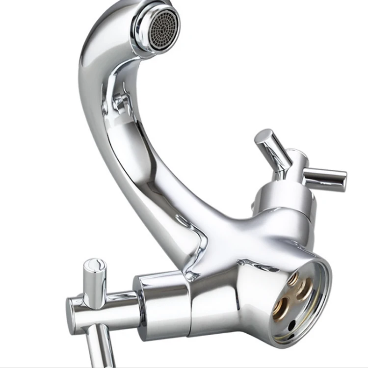 Modern Brass Crosshead Lever Basin Tap - Chrome details