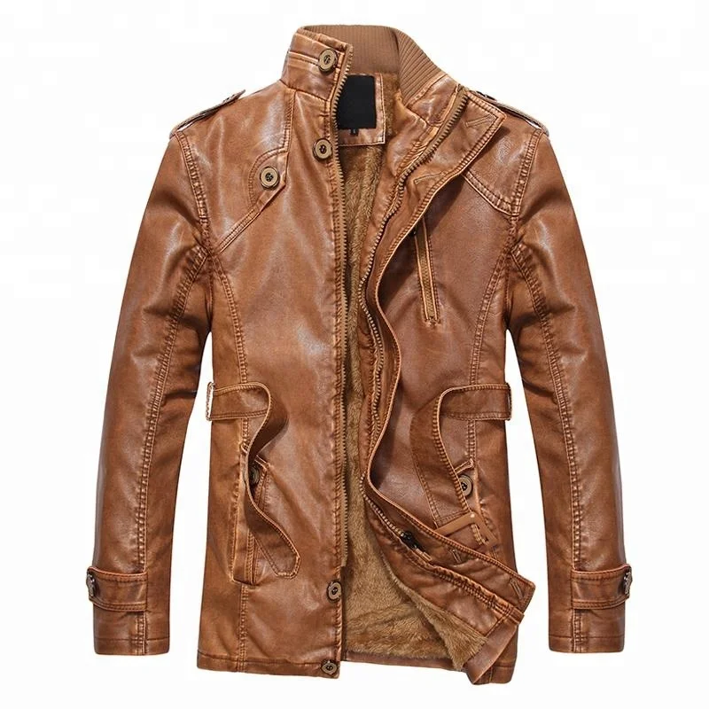 winter long fur lining mens leather trench coat