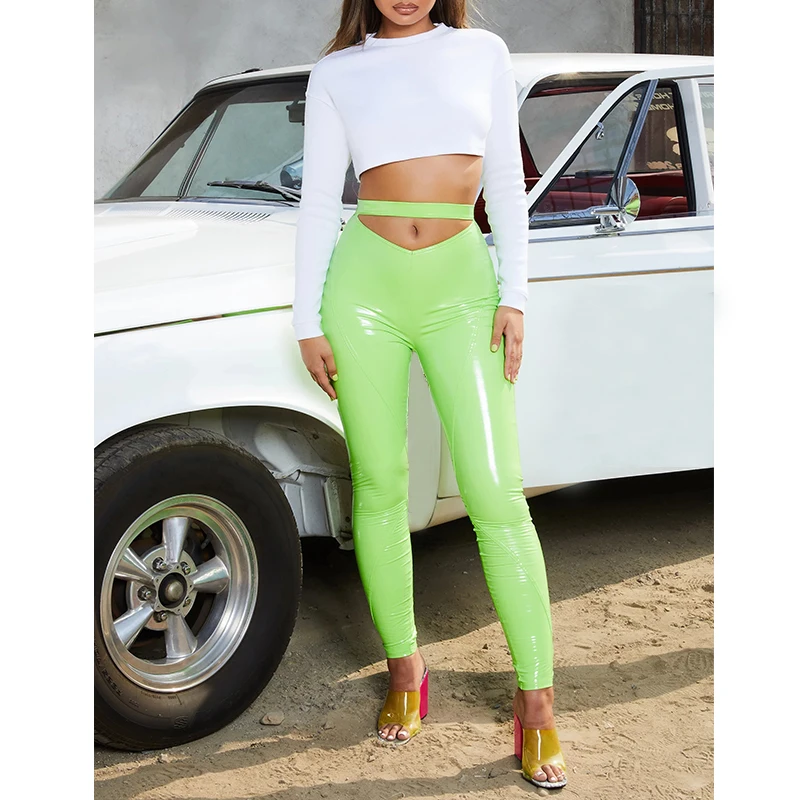 Green on sale vinyl pants