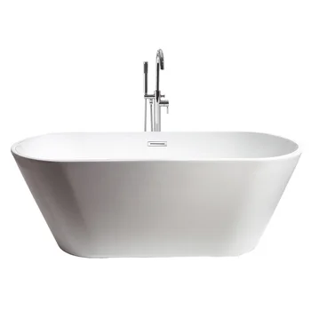 FC-335 White Gloss Oval Bath Tub Freestanding Bathtub Home Hotel Single Bathroom Adult Soaking Acrylic Freestanding Bathtub