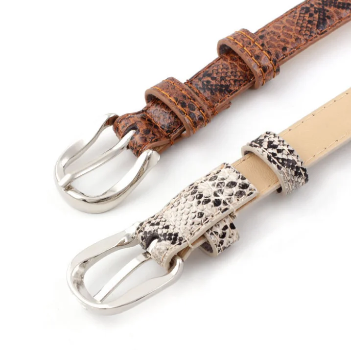 Модный заводской тонкий поясной ремень из искусственной кожи с принтом змеиной кожи разных цветов