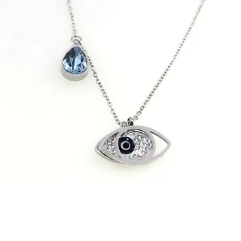 Women fashion jewellery blue crystal micro pave cz evil eyes necklace