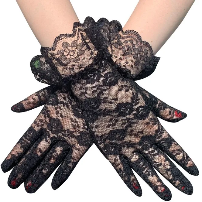 4 Pairs Women Lace Gloves Elegant Short Gloves Sun Protection Lace Gloves Dressy Gloves for Wedding Dinner Parties 