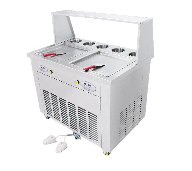 OEM Double square Pan with 5 Tanks Thai Fry Fried Ice Cream Rolls Machine on Sale