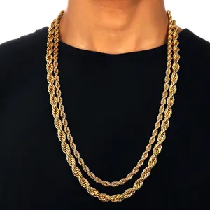 Custom Logo 14k 18k Gold Plated Rope Chain Stainless Steel Necklace Hip Hop Style Jewelry Wedding Party Engagement Anniversary