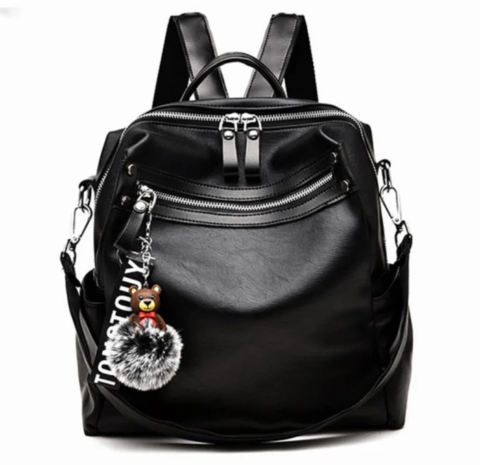 black leather school backpack