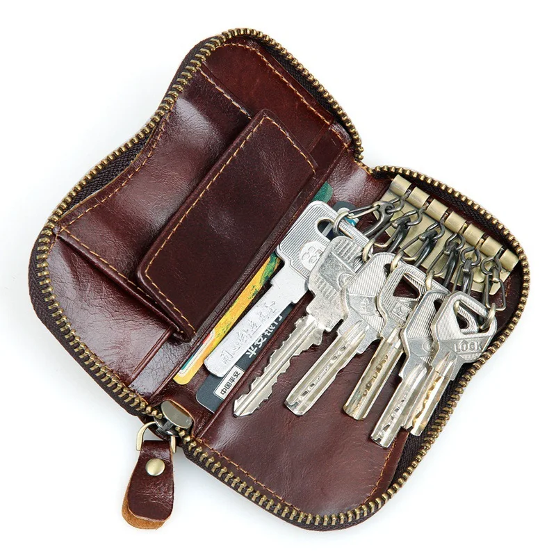 Key Cover Wallet Genuine Leather Car Keychain Bag Zipper Key Holder  Organizer Case Pouch Men Women