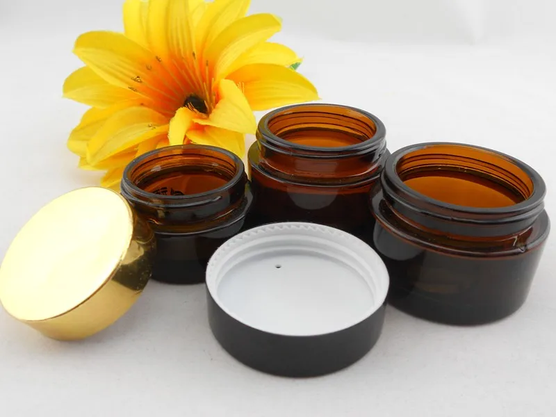 Dark amber 2oz 60ml cosmetic glass jar with gold lids - Glass bottle  manufacturer-MC Glass