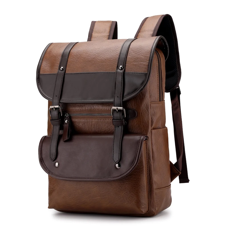 Vintage Pu Backpack School Bags for Men Leather Lowest Price Made in China