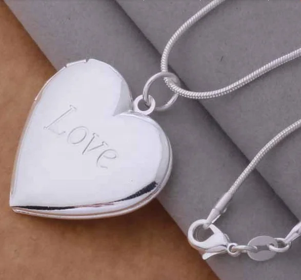 Custom Heart Shape Photo Frame Locket Necklace Open love Heart Brass Plated Silver Pendant Stainless Steel