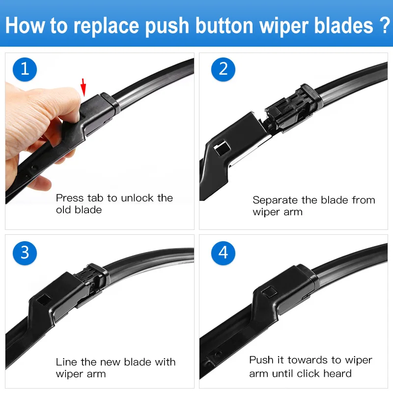 Front Windshield Wiper Blades for Opel / Vauxhall Astra J Fit 21 mm Push Button Model Year From 2009 - 2015