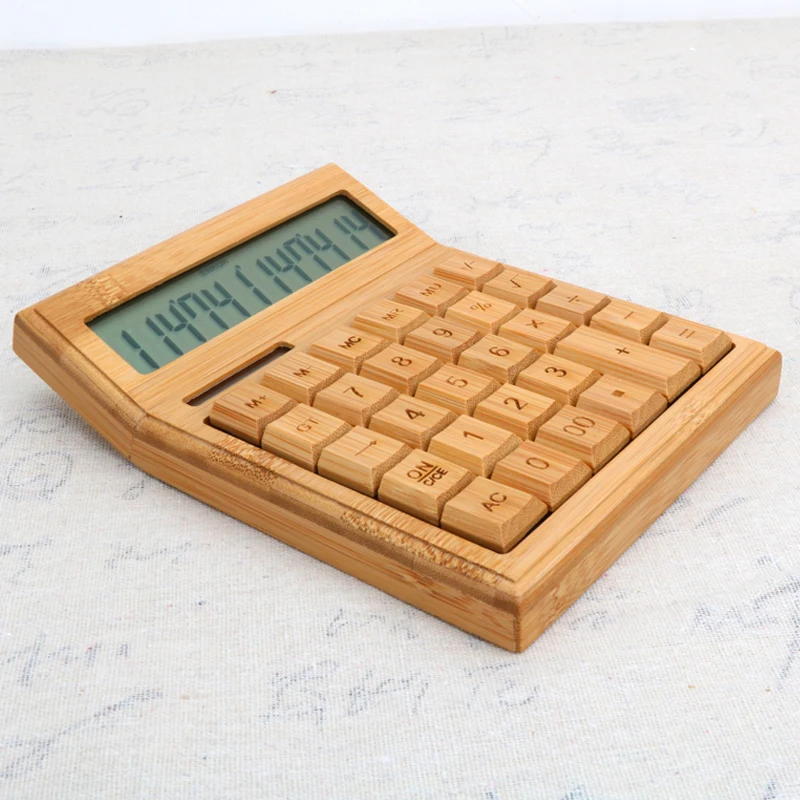
 Ручной работы из бамбука Деревянный Будильник 12-разрядный калькулятор/по индивидуальному заказу калькулятор для офисного стола  
