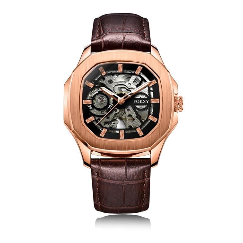 Foksy Manufacturer OEM Relogio New Mechanical Wristwatches Fashion Mens Hollow Skeleton Winner Automatic Watch Alibaba