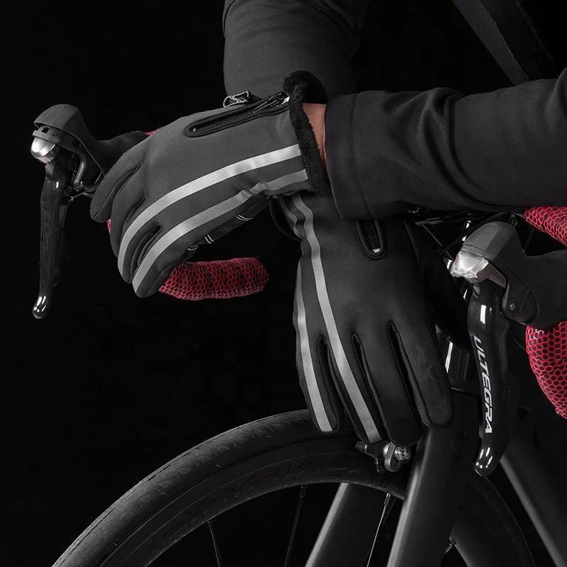 Оптовая продажа велосипедные рукавицы оборудование для зимнего сенсорного экрана Нескользящие теплые Непродуваемые ветрозащитные термоперчатки велоспорта с длинными