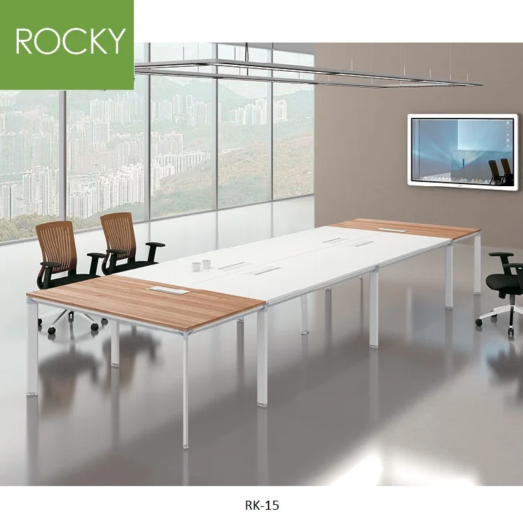Office Modular Rectangular Tempered Glass Conference Meeting Room Table with Metal Leg