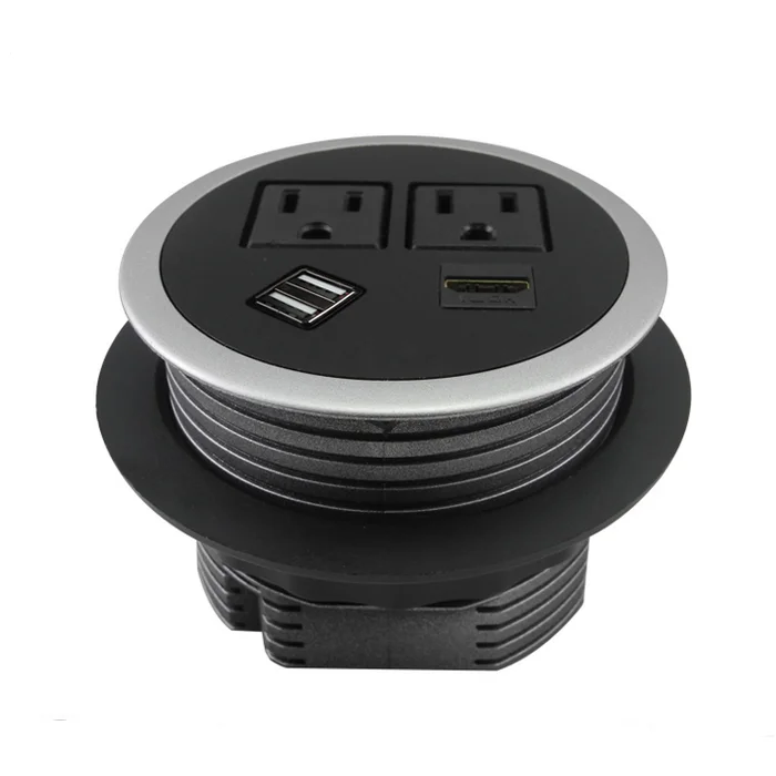 Customized Smart round Power Grommet Outlet 10A Rated with USBA+USB-C RJ45 NFC Network Built-in Desktop Power Socket