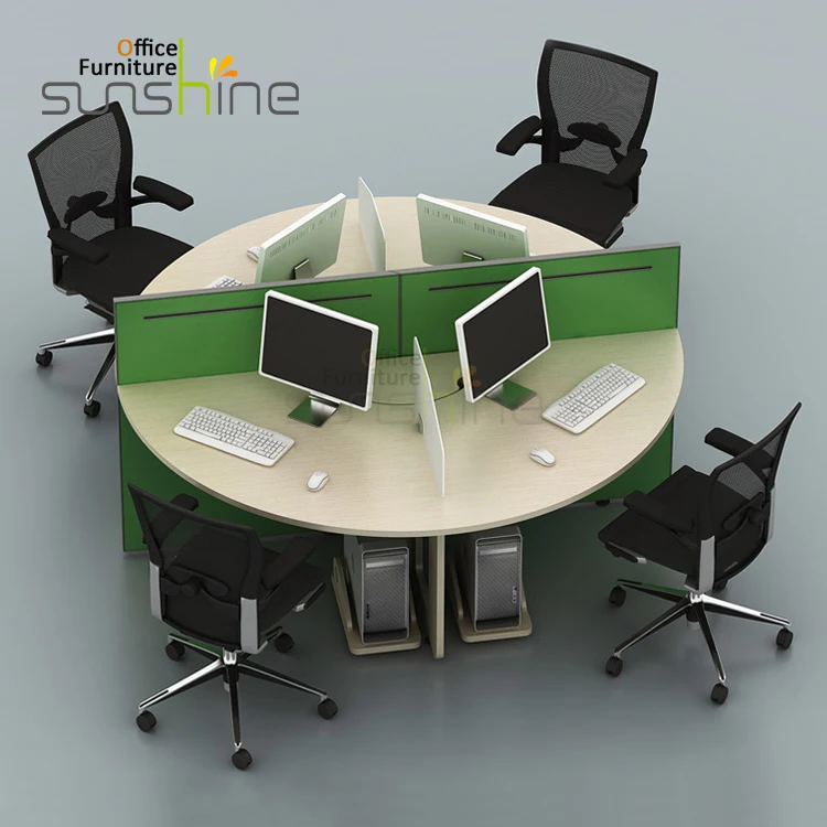 2019 furniture 4 person round workstation for white oak tabletop and green partition
