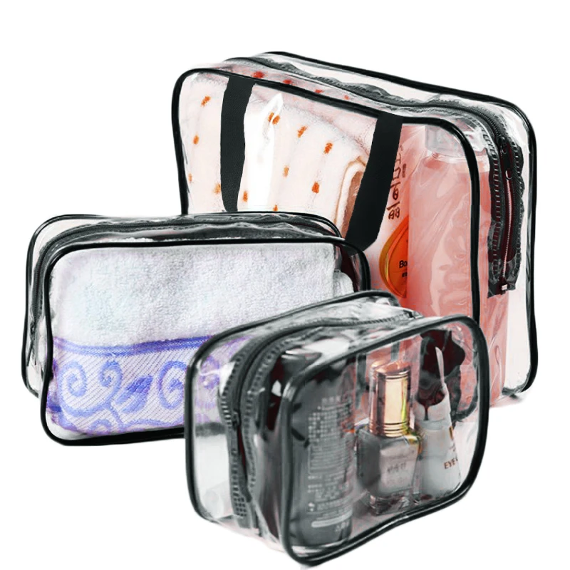 3 Piece Waterproof Travel Bag Set Transparent Makeup Toiletry