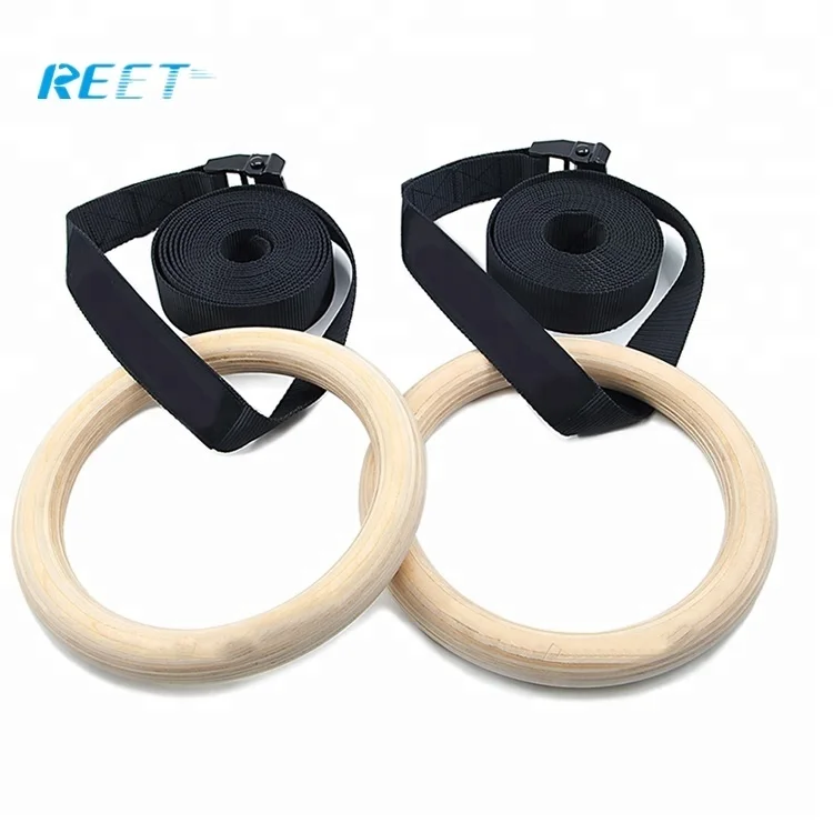 
Оптовая продажа, деревянные гимнастические кольца с пряжками для ремней 