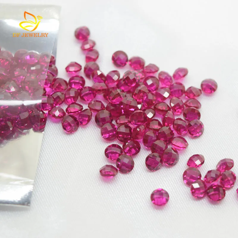 Round Double Checkerboard Synthetic Ruby Stone