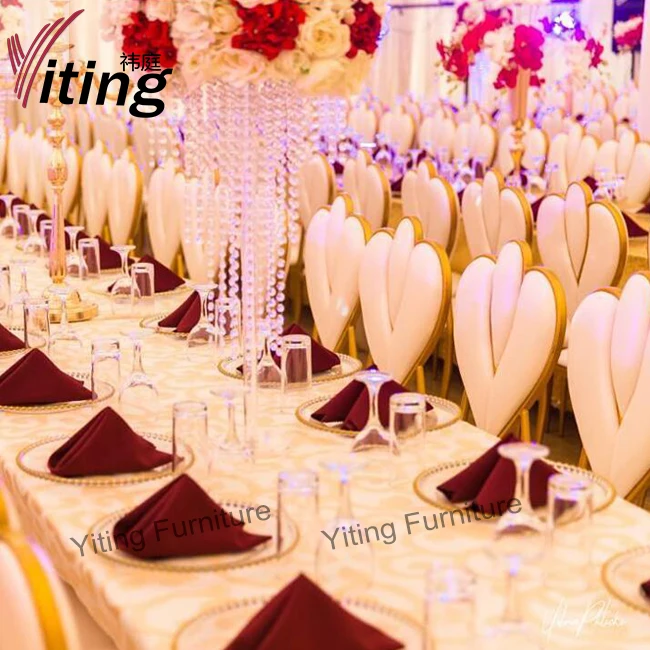 Heart Shape Leather Back Stackable Gold Stainless Steel Banquet Wedding