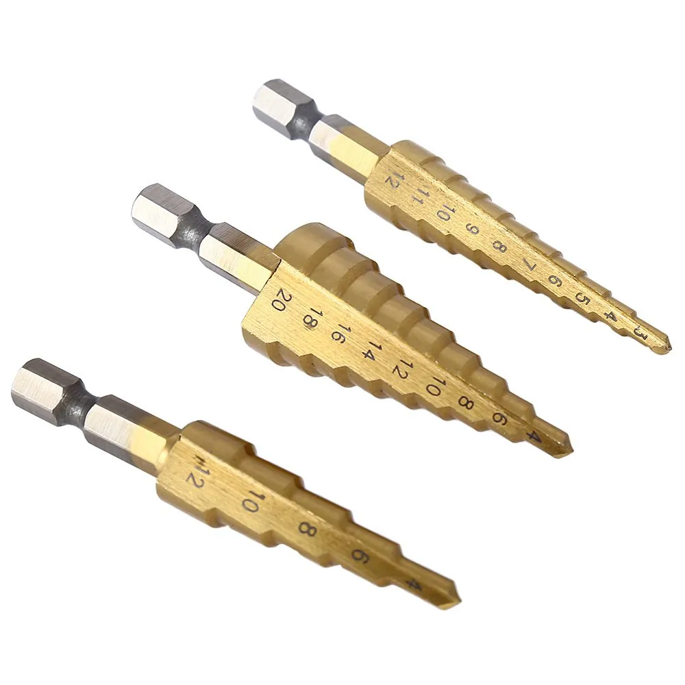 3pcs Hss Steel Titanium Step Drill Bits 