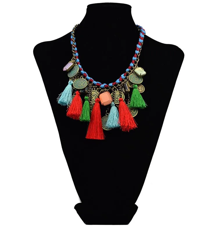 Weave Thread Chain Tassel Necklace 