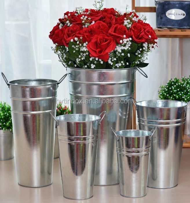 Cone Shape Large Galvanized Steel Metal Tall French Flower Pots