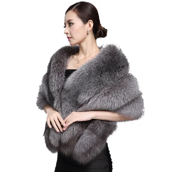 OEM Service Fashion Winter Warm Wedding Shawl Woman Grey Real fox Fur Shawl