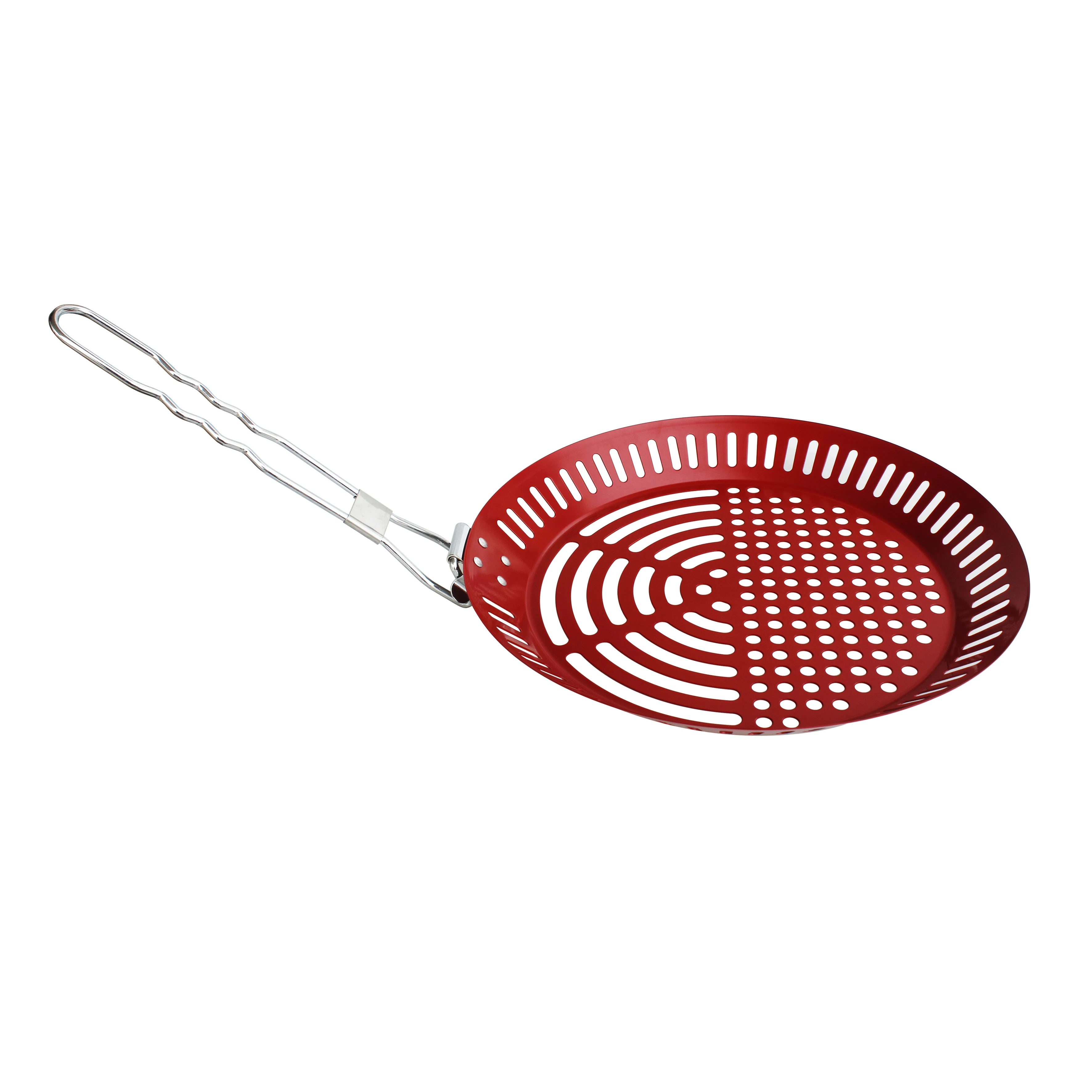 Hot Selling Stainless Steel Non Stick Circular Bbq Grill Baking Pan with Folding Handle