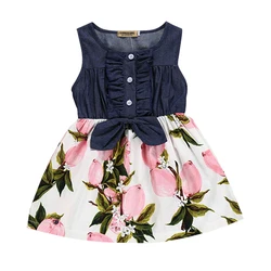 Летние платья для девочек, детские футболки с круглым вырезом и платье из денима без рукавов в стиле пэчворк для девочек высокого качества; Праздничное платье; Для возраста 6 лет летнее платье для девочек пляжные платья