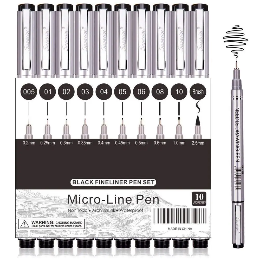 Micro-Line Ultra Fine Point Fineliner Ink Pens - Black Waterproof Archival  ink Liner Pens, Artist Illustration, Office Documents, Scrapbooking,  Technical Drawing, Manga, Sketching, 9/Set