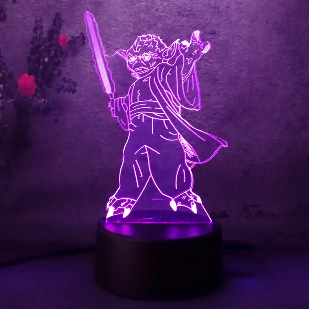 Night Light Lamp Acrylic 3D Christmas Star Wars Master Yoda Home Decoration Hot 