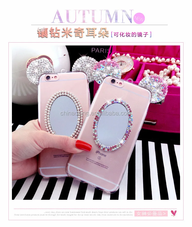 3d Cute Cartoon Bling Diamond Rhinestone Mickey Minnie Ears Phone Case Clear Mirror Cover For Iphone 5 5s Se 6 6s Plus 7 7 Plus Buy Mickey Minnie Ears Phone Case Rhinestone