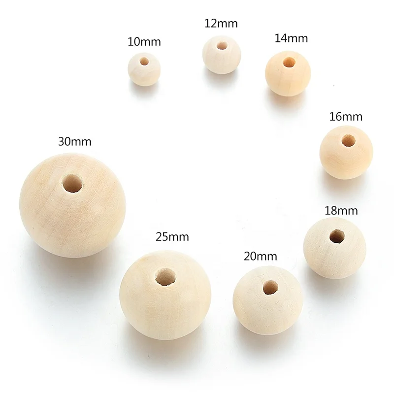 6-30mm Wood Spacer Beads Natural Color Round Eco-friendly Loose Wooden ...