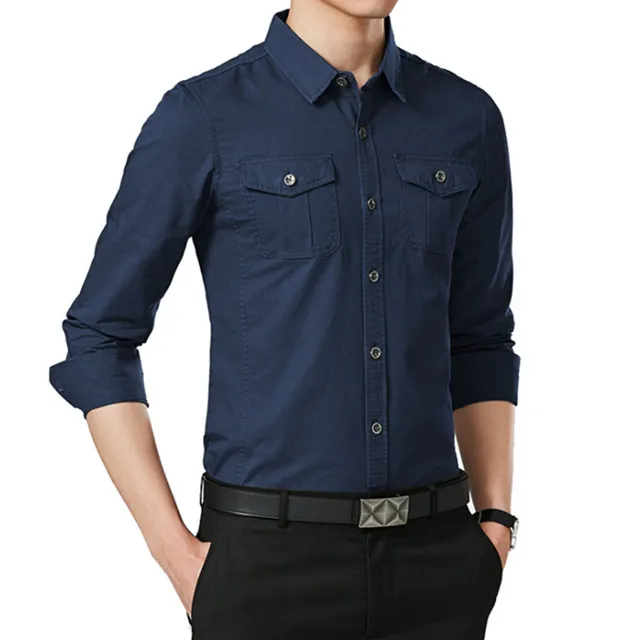 2025New Latest Formal Design Long Sleeve Soft Cotton Two Pockets Mens Business Shirt