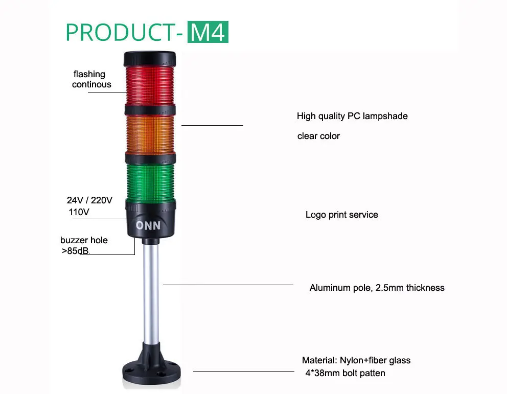 uxcell Warning Light Bulb Bright Industrial Alarm Tower Lamp DC24V Red Green Yellow TB50-3T-E