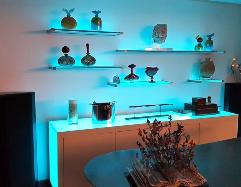 Glass Edge Shelf Back Side Clip Strip Lighting DC12V Under Cabinet LED Lights RF Remote Control Kit