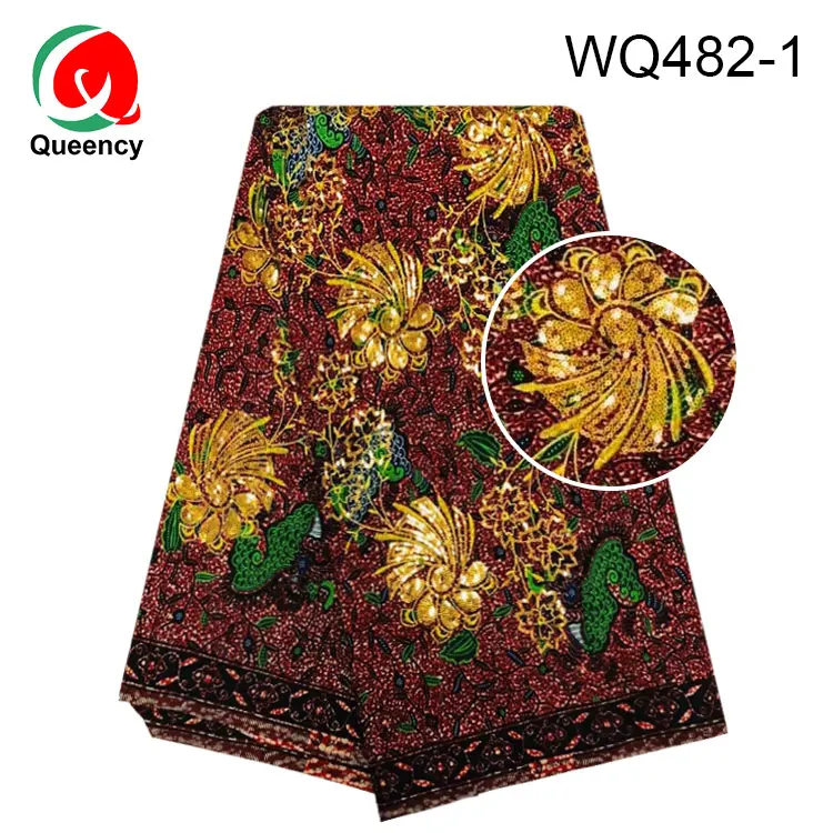 
Новый Модный Блестящий вышитый цветок Queency, африканская ткань с принтом воска Анкары, 6 ярдов 