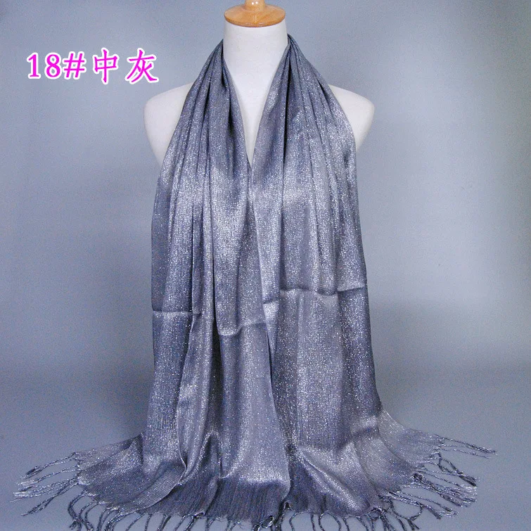 Lady Solid Color Scarf Tassel Shawl Golden Wire Cotton Fabric Scarf Women Hijab