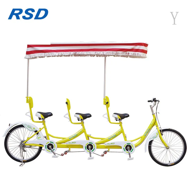3 Seater Tandem Bike for 3 Person Riding - Yellow Color Rental
