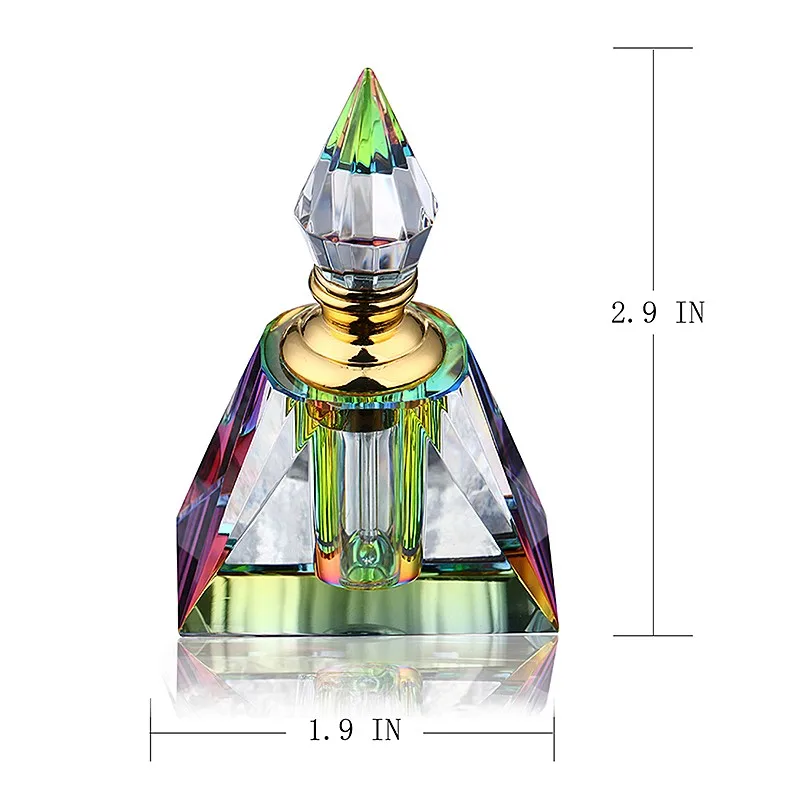 Colorful 3ml 6ml 12ml Fancy Oud Perfume Bottle K9 Crystal Pyramid Shape Perfume Glass Bottle With Glass Stick Valentine Gift