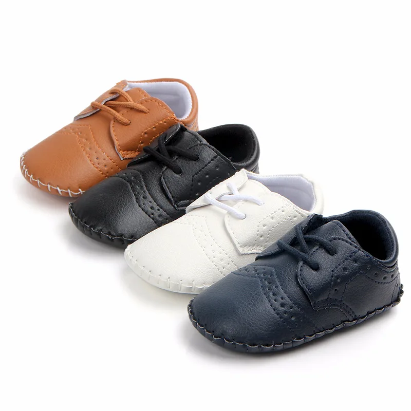 Hot Selling Handmade Anti-slip TPR Outsole PU Leather Baby Boy Shoes 2025