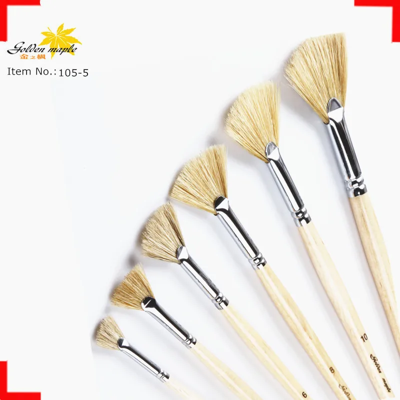 Golden Maple 3PCS Hog Bristle Long Handle Oil Fan Paint Brush Set