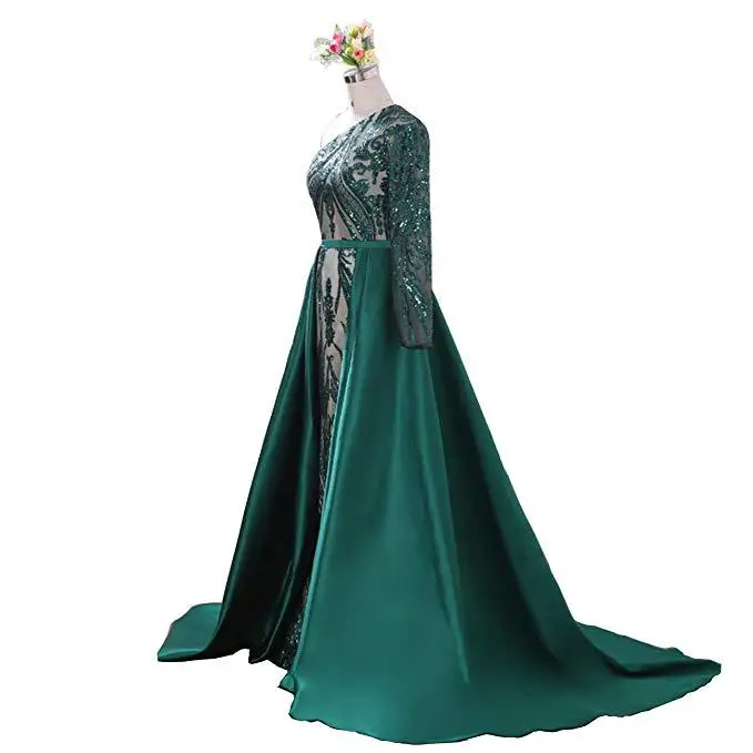 Women Luxury Emerald Green Bridal Long Sleeves Wedding Dresses Mermaid  Formal Maxi Sequin Ball Gown Tight Evening Dress
